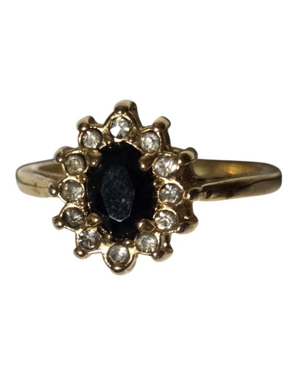 Vintage Black Oval Halo Ring Size 8 Rhinestones Dark Academia Romantic Goth